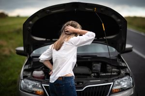Woman with a Car on the Side of the road | Greenwich, CT