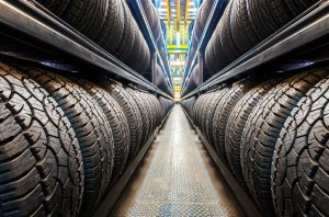 Car tires at warehouse