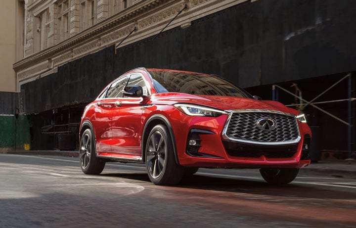 A red INFINITI vehicle