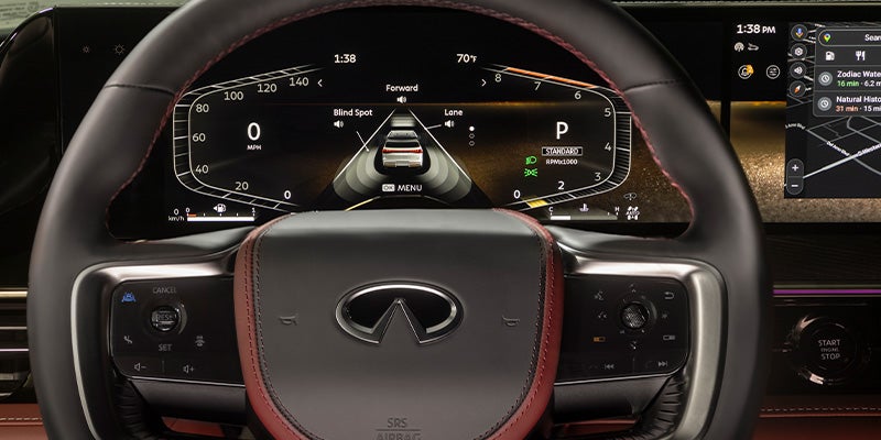 2024 INFINITI QX80 close up of digital dashboard
